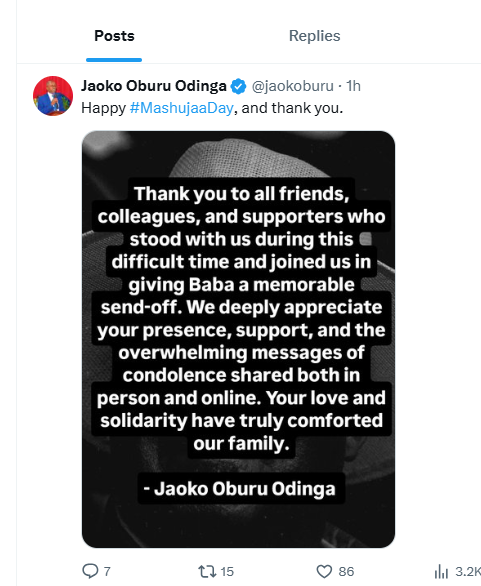 A screengrab of Jaoko Oburu's post on X. PHOTO/Screengrab by K24 Digital