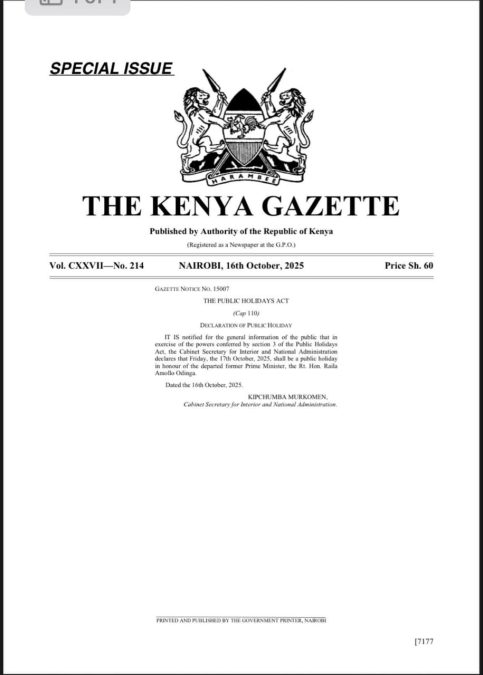 A Gazette notice from Interior CS Kipchumba Murkomen.