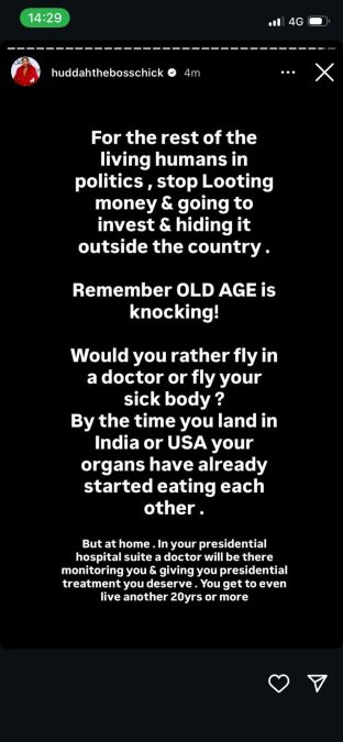 A post made by Huddah Monroe on Instagram. PHOTO/Screengrab by K24 Digital from @huddahthebosschick