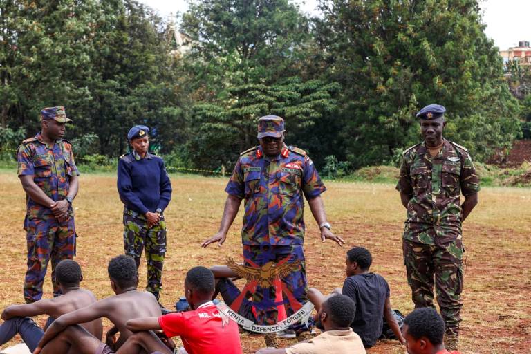  The Vice Chief of the Defence Forces (VCDF), Lieutenant General John Omenda and other military officers at the Kikuyu Recruitment Center on Saturday, October 25, 2025. PHOTO/https://x.com/kdfinfo