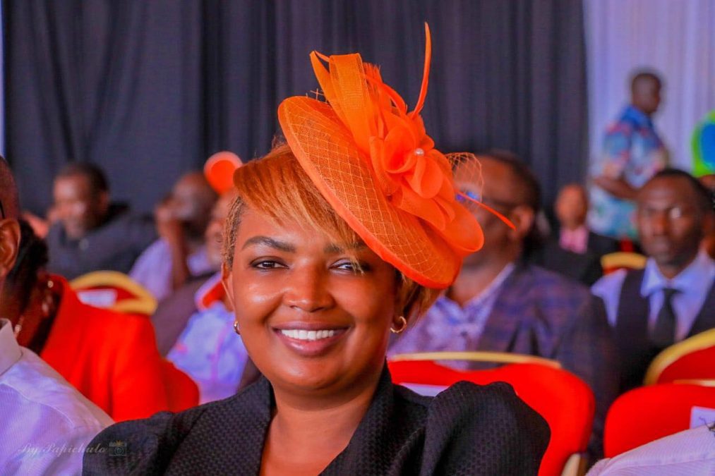 Karen Nyamu donning an orange headgear during Raila's burial on Sunday, October 19, 2025. PHOTO/ https://web.facebook.com/karenzo047