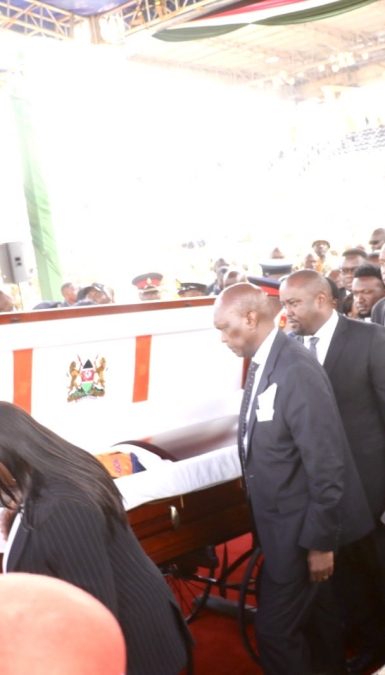 Jubilee Party SG Jeremiah Kioni viewing the body of the late Raila Odinga on October 17, 2025. PHOTO/@HonKioni/X