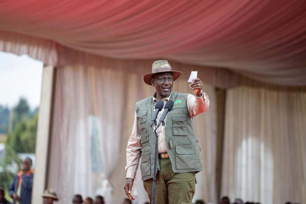 President William Ruto speaking when he unveiled the Mau Forest Complex Integrated Conservation and Livelihood Improvement Programme in Nakuru County on Monday, October 27, 2025. PHOTO/https://web.facebook.com/williamsamoei