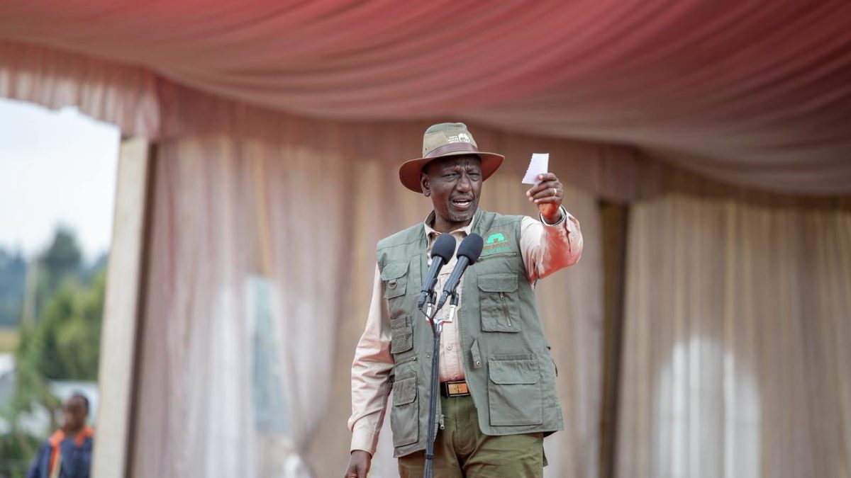 President William Ruto speaking when he unveiled the Mau Forest Complex Integrated Conservation and Livelihood Improvement Programme in Nakuru County on Monday, October 27, 2025. PHOTO/https://web.facebook.com/williamsamoei