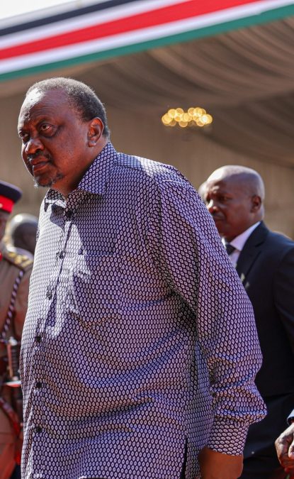 Former President Uhuru Kenyatta during the burial of the late Raila Odinga. PHOTO/https://www.facebook.com/KithureKindiki/