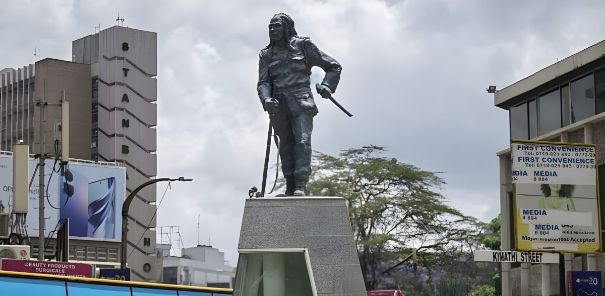 An image of Dedan Kimathi statue located along Kimathi Street in Nairobi CBD. PHOTO/Screengrab by K24 Digital