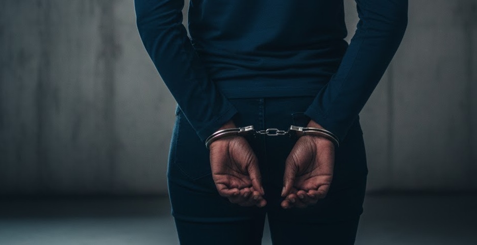 A handcuffed woman. Image is used for illustration.