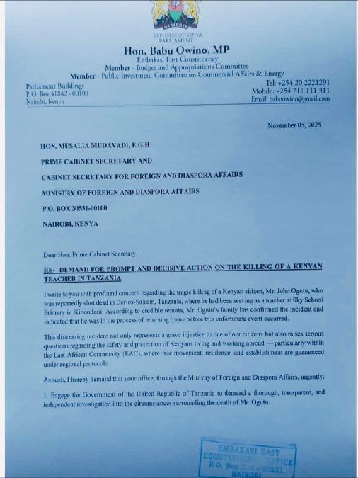 Page 1 of Babu Owino statement. PHOTO/Embakasi East MP Babu Owino speaks during a past event. PHOTO/https://www.facebook.com/babuowinongili