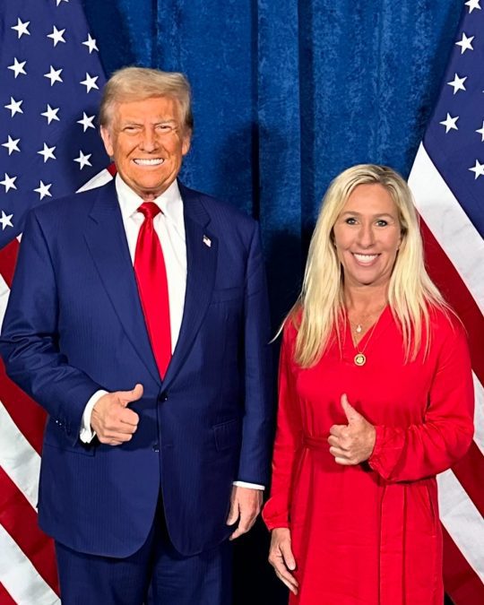 Marjorie Taylor Greene with US President Donald Trump during a past event. PHOTO/https://www.facebook.com/MarjorieTaylorGreene