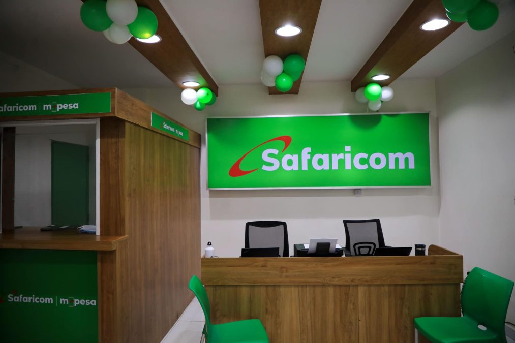 Inside office branded with Safaricom colours and logos. PHOTO/https://www.facebook.com/SafaricomPLC