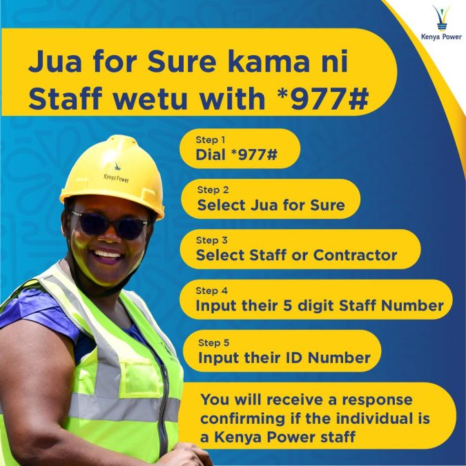 A well-designed graphic by KPLC showing how to verify a legit staff. PHOTO/https://www.facebook.com/KenyaPowerLtd