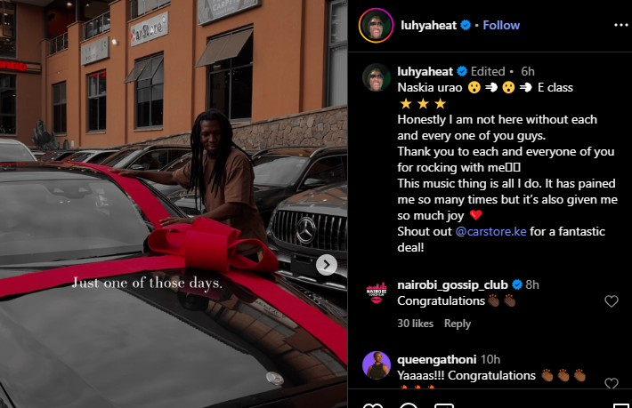 A post shared by Charisma on his Instagram page. PHOTO/Screengrab by K24 Digital from @luhyaheat
