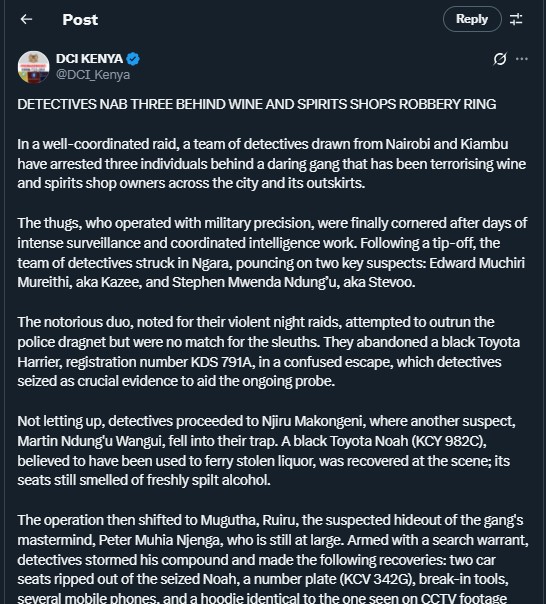 Part of the statement shared by DCI on Saturday November 8, 2025. PHOTO/ Screengrab by K24 Digital/@DCI_Kenya/X