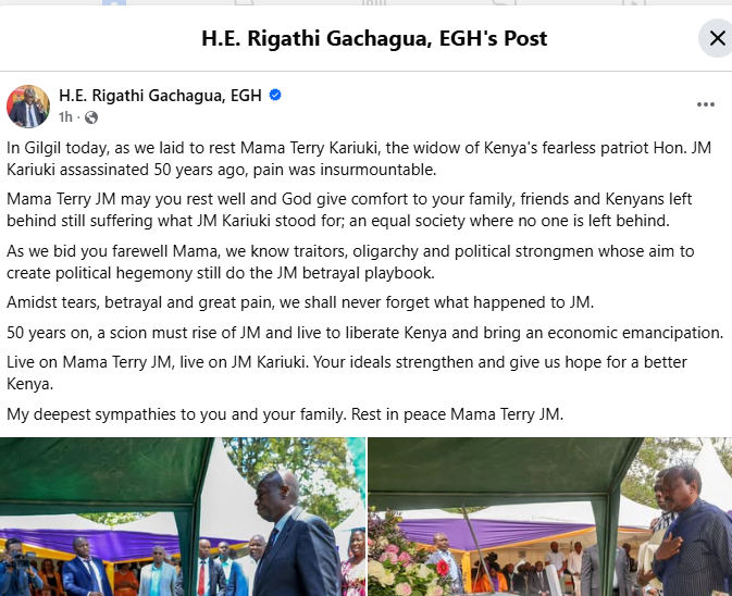 A post shared by Gachagua on Facebook. PHOTO/Screengrab by k24 Digital from @https://www.facebook.com/DPGachagua