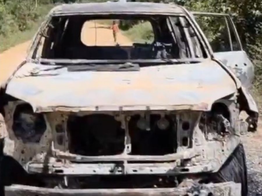 A burnt vehicle belonging to Eugene Wamalwa sits abandoned in Manyonje, Butali Ward, on Thursday, November 27, 2025, amid unrest in the Malava by-election. PHOTO/screengrab by K24 Digital