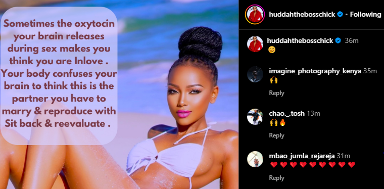 A post shared by Huddah Monroe on Instagram. PHOTO/Screngrab by K24 Digital from @huddahthebosschick