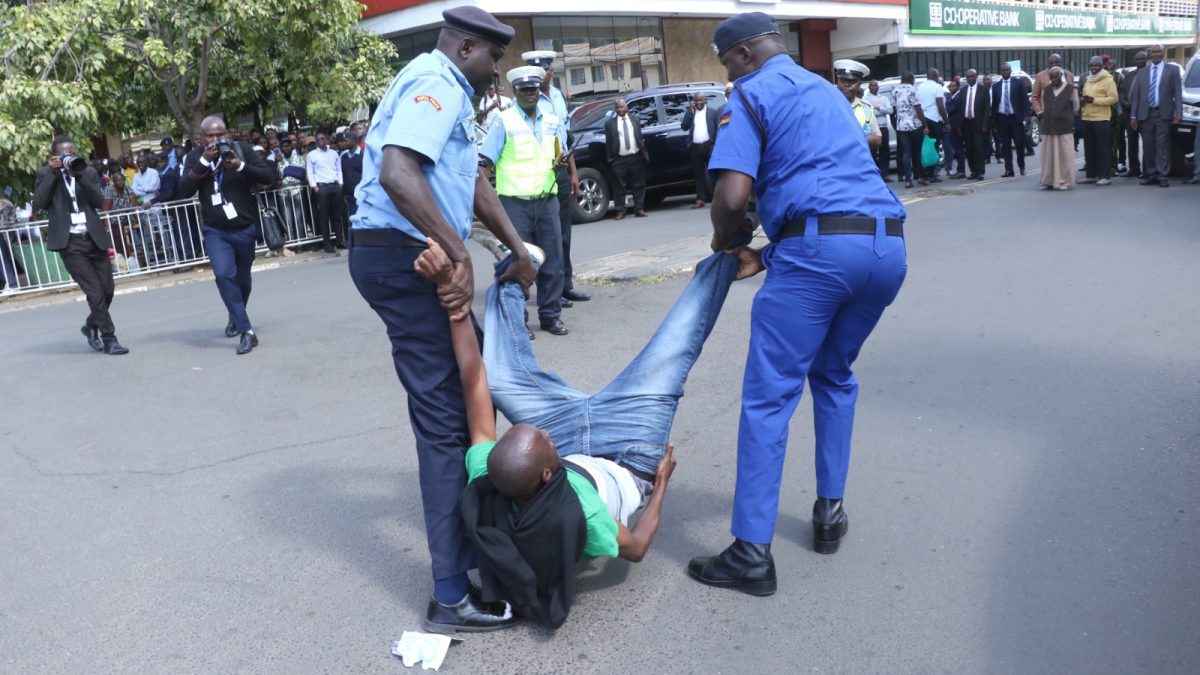 PHOTOS: Activist Julius Kamau arrested outside parliament for attempting to disrupt Ruto’s address