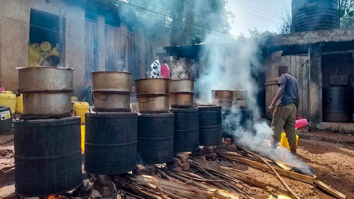 A hub of illegal brew production in Riangombenene Village in Kisii County that was raided by the police. PHOTO/@NPSOfficial_KE/X