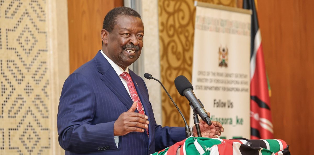 Prime CS Musalia Mudavadi speaks during a speech in Doha. PHOTO/https://www.facebook.com/Mudavadi.Musalia