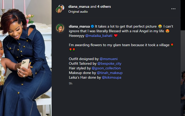 A post shared by Diana Marua on her Instagram page. PHOTO/Screengrab by K24 Digital from @diana_marua