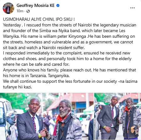 Screenshot of Mosiria's post. PHOTO/https://www.facebook.com/kiongozi.mosiriake