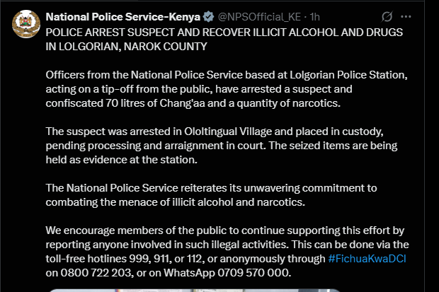 A post shared by NPS on X. PHOTO/Screengrab by K24 Digital from @NPSOfficial_KE