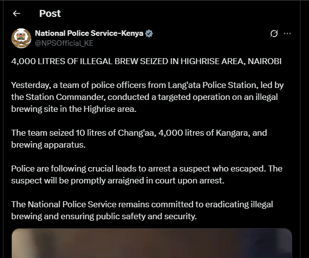 A post shared by the NPS on X. PHOTO/Screengrab by K24 Digital from @NPSOfficial_KE
