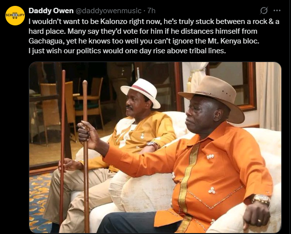 A post shared by Daddy Owen on X. PHOTO/Screengrab by K24 Digital from @daddyowenmusic