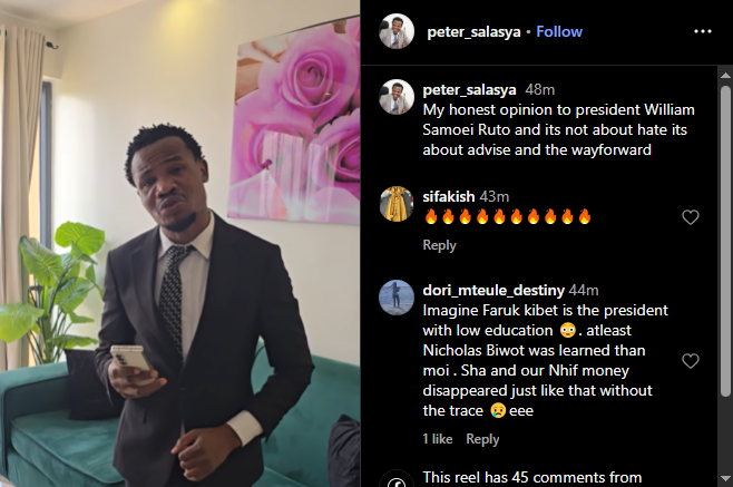 A post shared by Peter Salasya on his Instagram page. PHOTO/Screengrab by K24 Digital from @peter_salasya