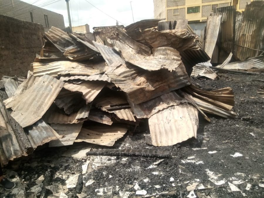Remains of the burnt plot at Kasina, Mlolongo, Machakos County, that left one dead and several rescued. PHOTO/Patrick Mutisya
