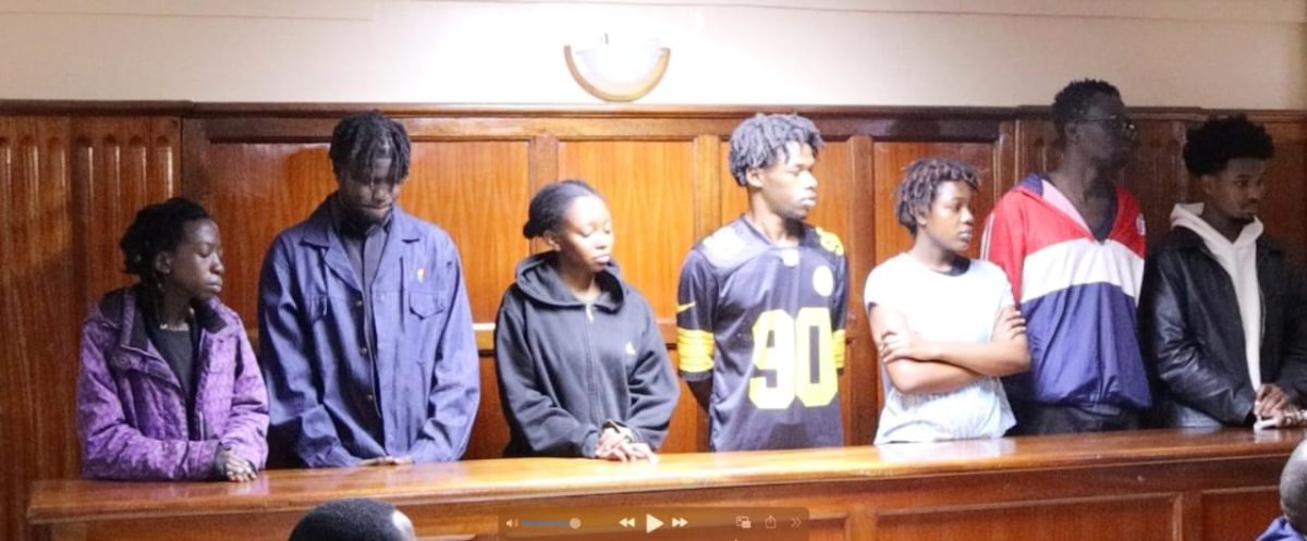 Seven students from different Universities when they appeared before Milimani Chief Magistrate Dolphina Alego on Monday, November 24, 2025.PHOTO/Zipporah Ngwatu