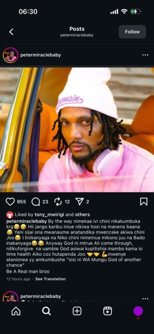 A post shared by Peter Miracle Baby on Instagram. PHOTO/Screengrab by K24 Digital form @petermiraclebaby