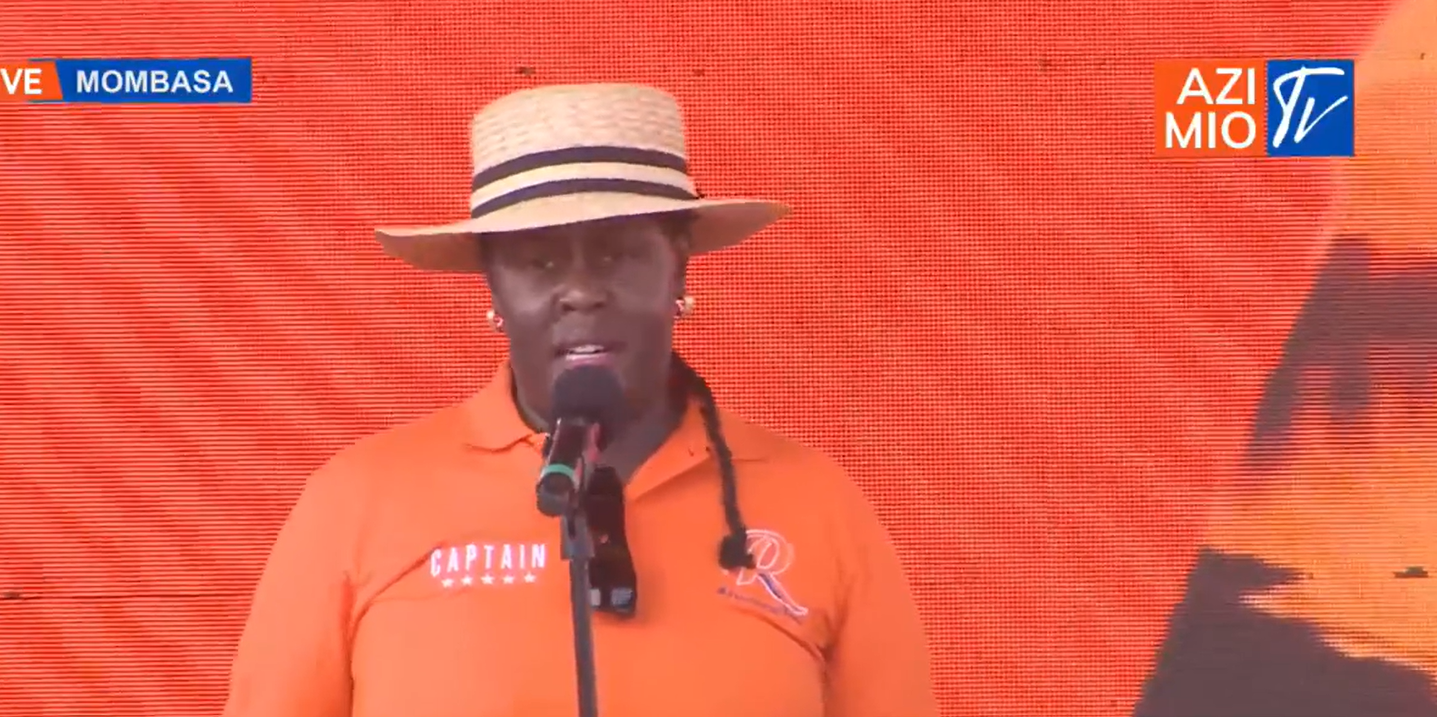 Winnie Odinga speaking at the ODM anniversary celebration in Mombasa on Saturday, November 15, 2025. PHOTO/Screengrab by K24 Digital.