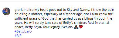 Screenshot of Gloria Muliro's post. PHOTO/@gloriamuliro/Instagram