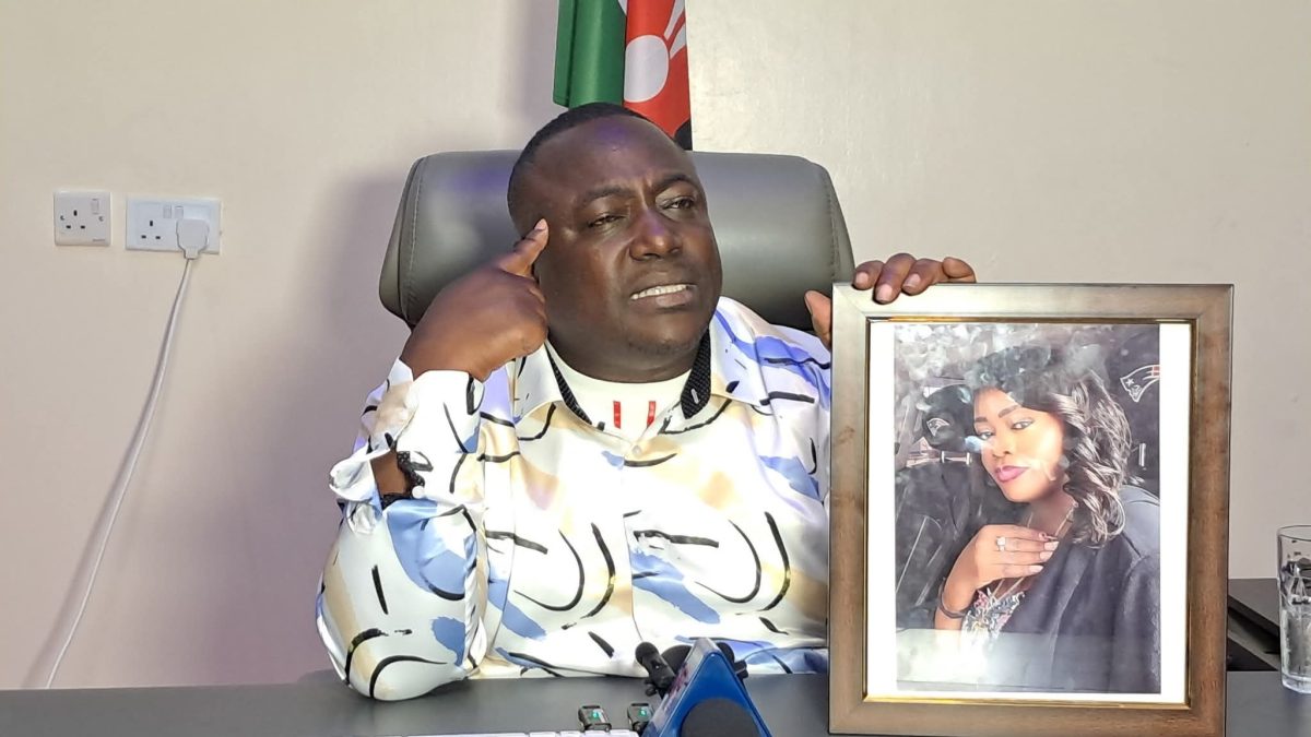 Pastor Kanyari speaks while holding a photo of deceased gospel singer Betty Bayo. PHOTO/https://www.facebook.com/profile.php?id=100066892114253