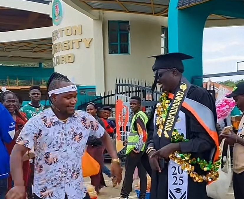 Egerton graduate left speechless after Moya David surprises him at campus gates