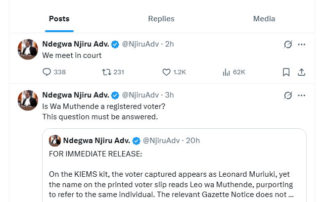 Ndegwa Njiru hints of court action over Mbeere North minipoll