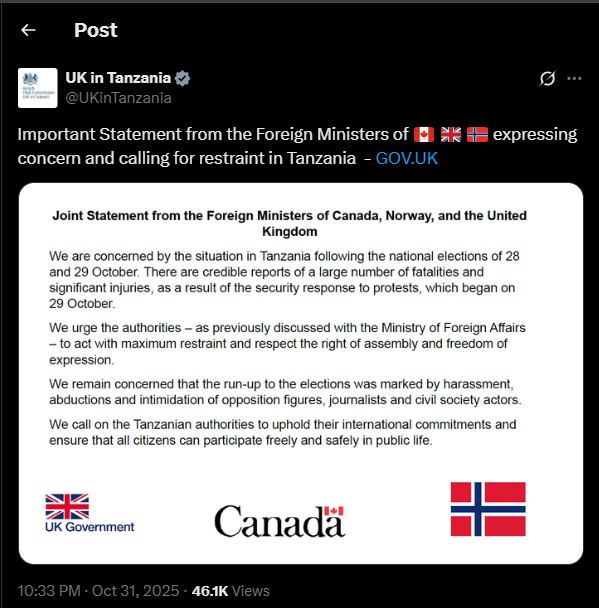 A post by the British High Commission, Dar es Salaam. PHOTO/Screengrab by K24 digital from @UKinTanzania
