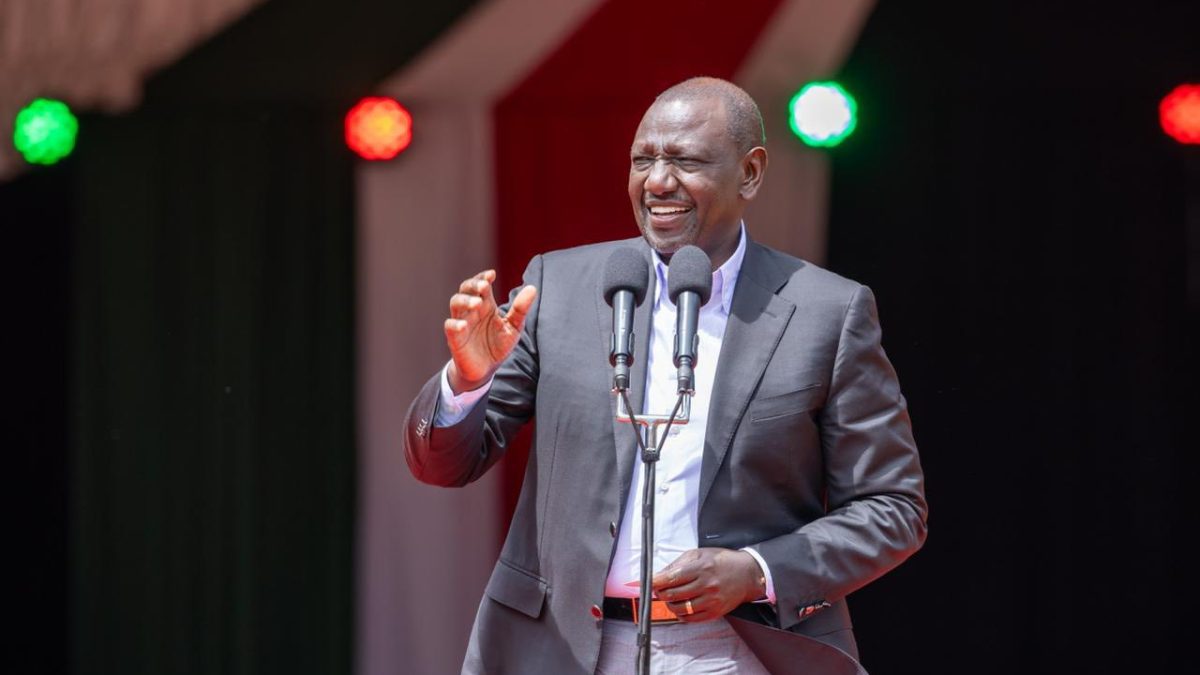 President William Ruto addresses the congregation at the AIPCA Gatundu North Diocese in Karure, Kiambu County, during the Ksh57 million donation ceremony.PHOTO/https://www.facebook.com/share/17aUALeH2Q/