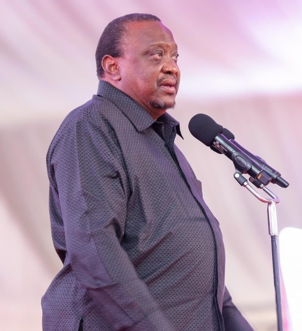 Retired and Former President Uhuru Kenyatta gives speech during the burial of the late Cyrus Jirongo. PHOTO/https://www.facebook.com/SpeakerMosesMasikaWetangula/
