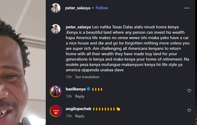 A post shared by Peter Salasya on his Instagram. PHOTO/Screengrab by K24 Digital from @peter_salasya