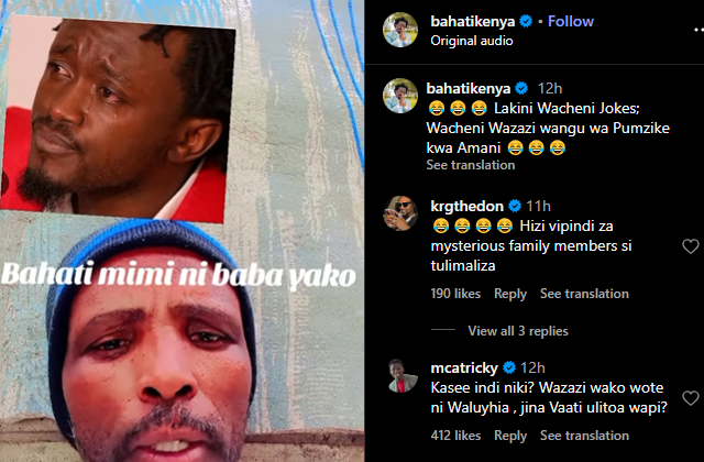 A post shared by Bahati on his Instagram page. PHOTO/Screengrab by K24 Digital from @bahatikenya