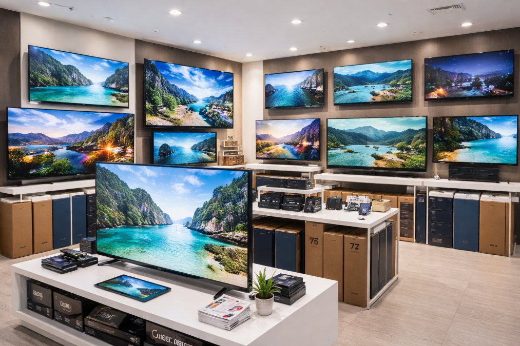 AI-Geneated image showing various TV screens sizes in a shop. PHOTO/Photo generated by AI