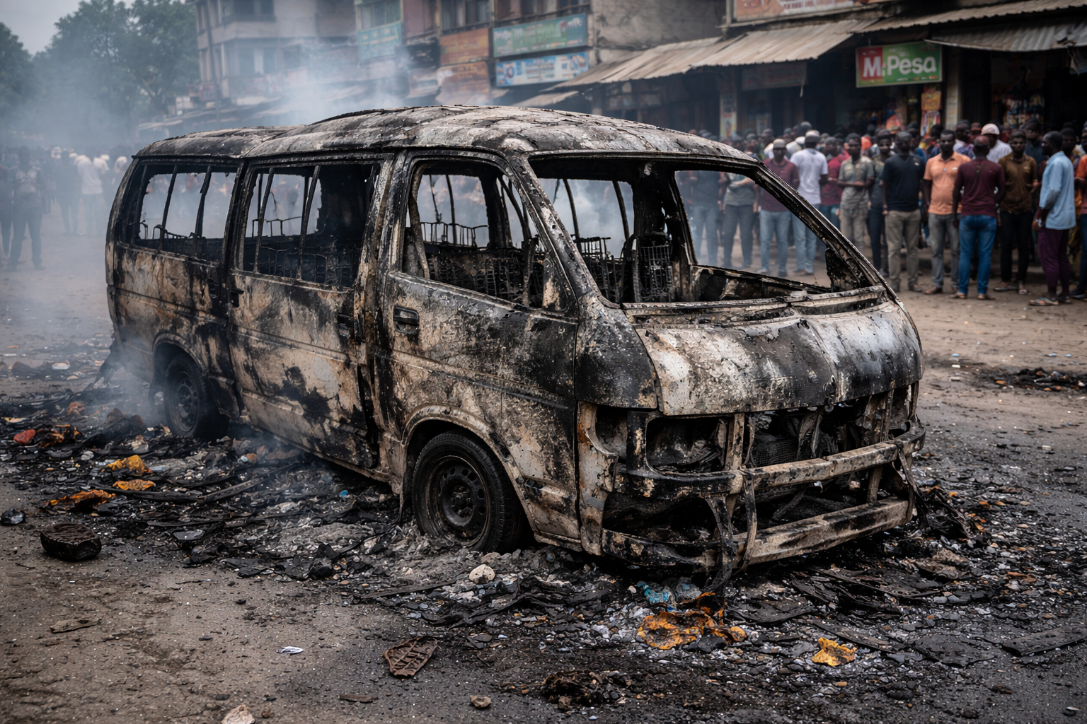 Matatu set on fire after fatal accident involving boda boda rider