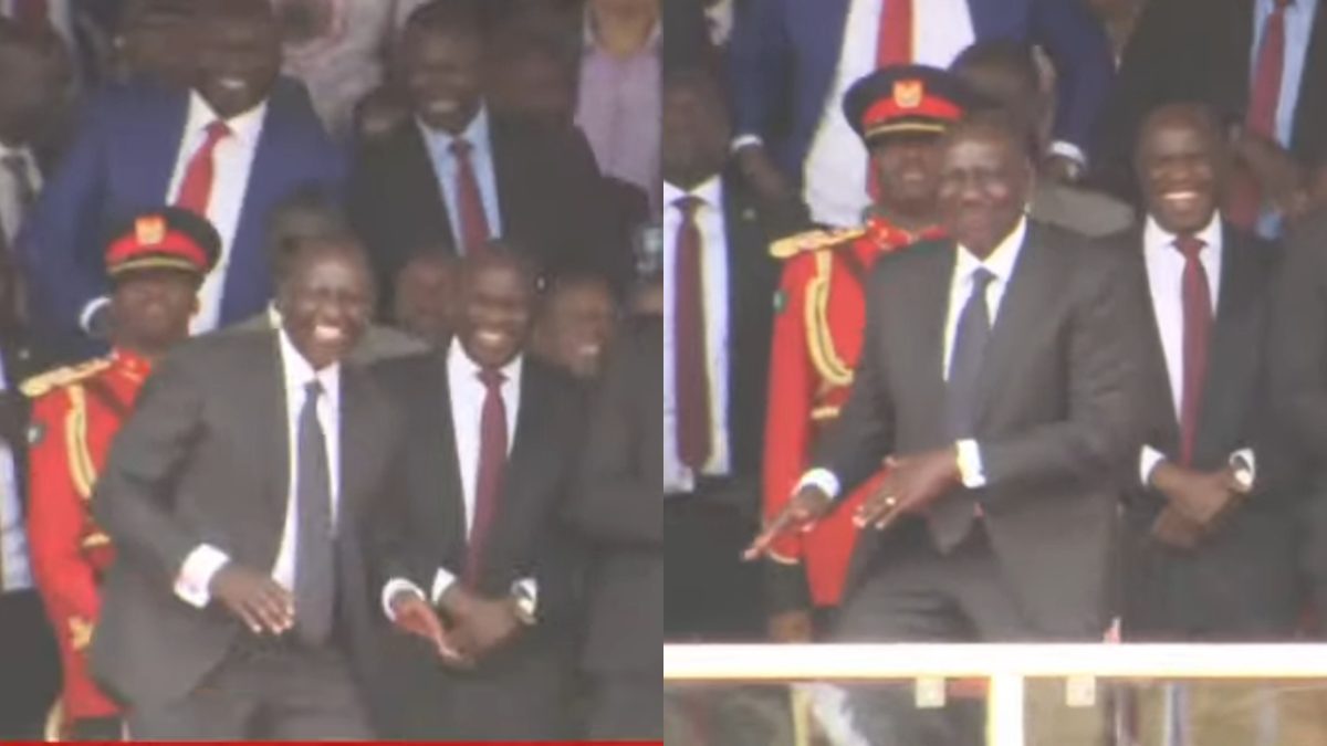 President William Ruto dancing at Nyayo Stadium. PHOTO/Screengrab by K24 Digital