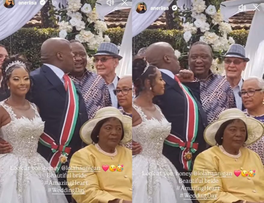 Fourth president Uhuru Kenyatta and Margaret Kenyatta at at the private wedding of Jomo Gecaga and Lola Hannigan