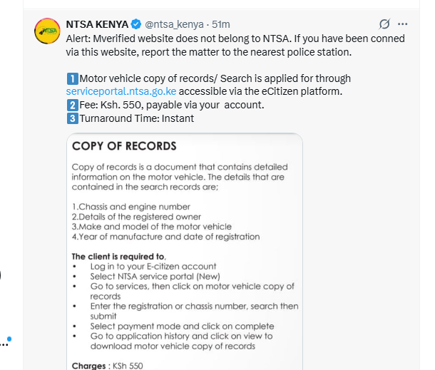 A post from NTSA X handle. PHOTO/Screengrab by K24 Digital