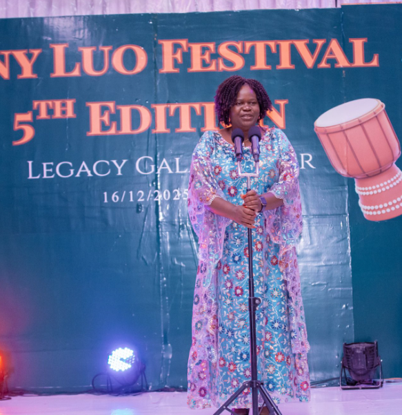 Homa Bay Governor addressing attendees at the Legacy Gala Dinner held during the ongoing Piny Luo Festival. PHOTO/https://www.facebook.com/GladysWanga043
