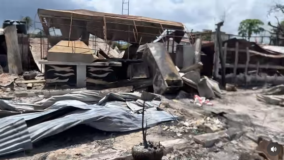 Shilole’s popular Shishi Food restaurant lies in ruins, reduced to charred metal and iron sheets. PHOTO/@officialshilole/Instagram