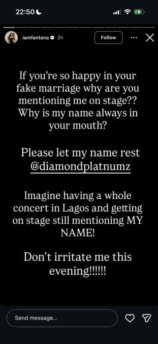 A post shared by Fantana on her Instagram stories. PHOTO/Screengrab by K24 Digital